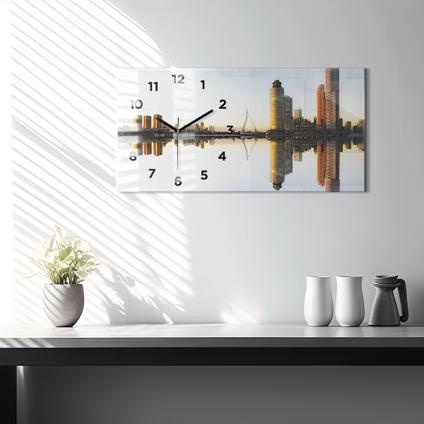 Glass wall clock rectangular A city on the river