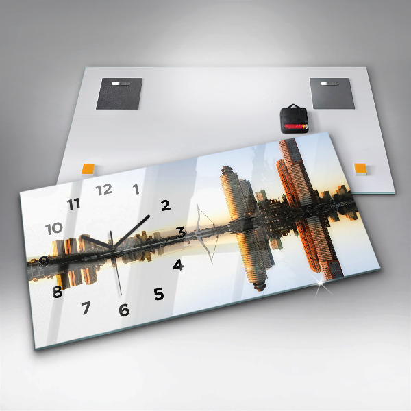 Glass wall clock rectangular A city on the river