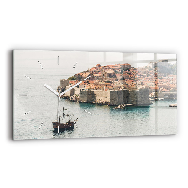 Glass wall clock rectangular Sailing ship in Dubrovnik