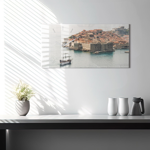 Glass wall clock rectangular Sailing ship in Dubrovnik