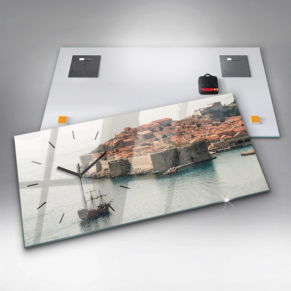 Glass wall clock rectangular Sailing ship in Dubrovnik