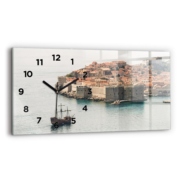 Glass wall clock rectangular Sailing ship in Dubrovnik