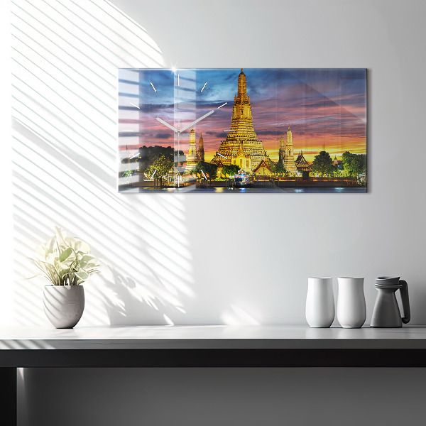 Glass wall clock rectangular Temple in Bangkok