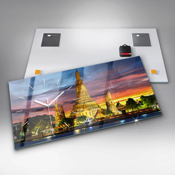 Glass wall clock rectangular Temple in Bangkok