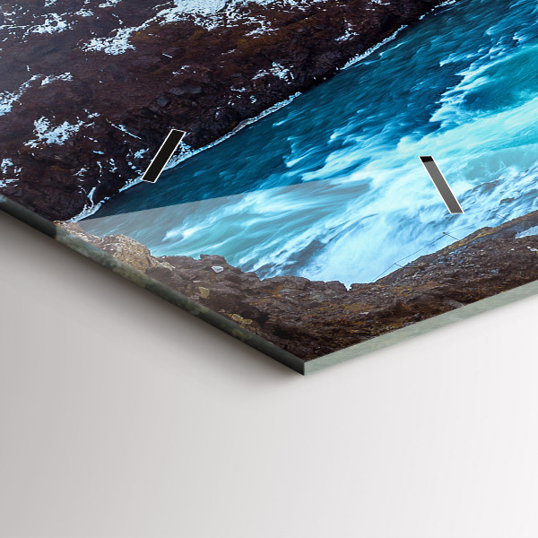 Glass wall clock rectangular Gullfoss Waterfall in Iceland