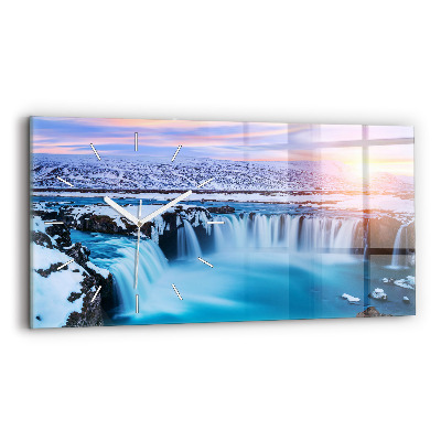 Glass wall clock rectangular Godafoss Waterfall Iceland