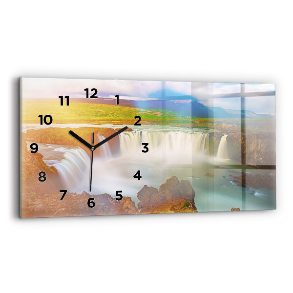 Glass wall clock rectangular Godafoss in Iceland