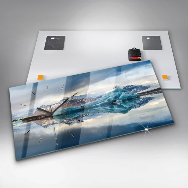 Glass wall clock rectangular Lake Jokulsarlon Iceland
