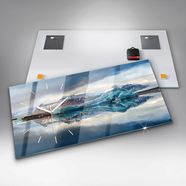 Glass wall clock rectangular Lake Jokulsarlon Iceland