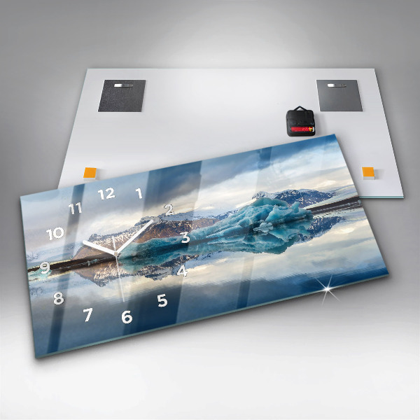 Glass wall clock rectangular Lake Jokulsarlon Iceland