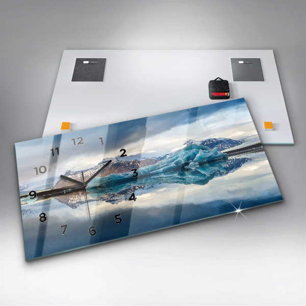 Glass wall clock rectangular Lake Jokulsarlon Iceland