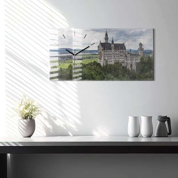 Glass wall clock rectangular Neuschwanstein Castle