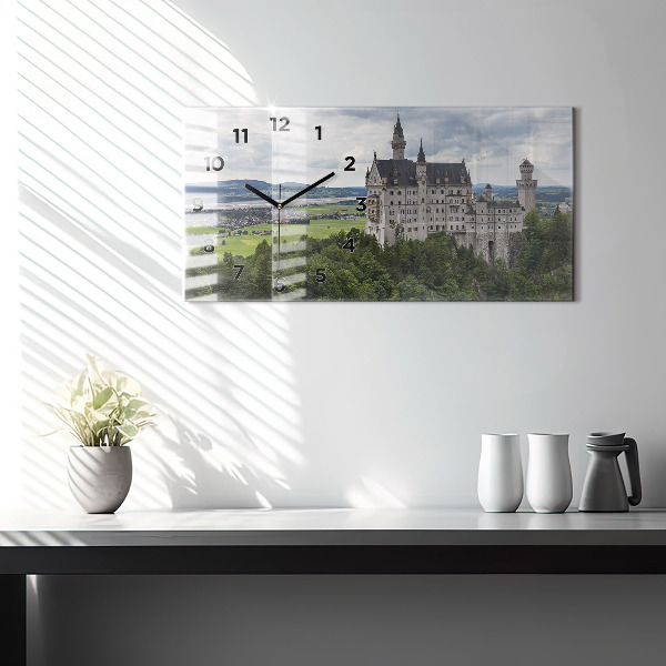 Glass wall clock rectangular Neuschwanstein Castle