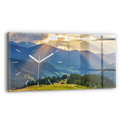 Glass wall clock rectangular Landscape with forests