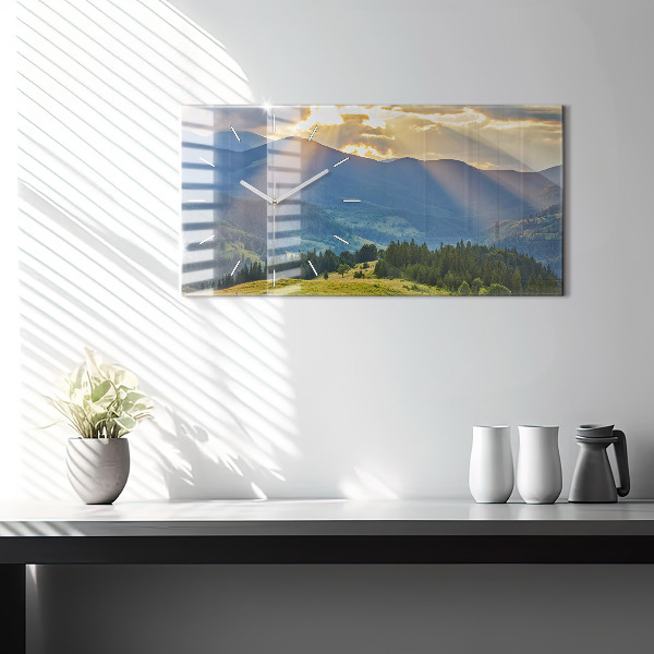 Glass wall clock rectangular Landscape with forests