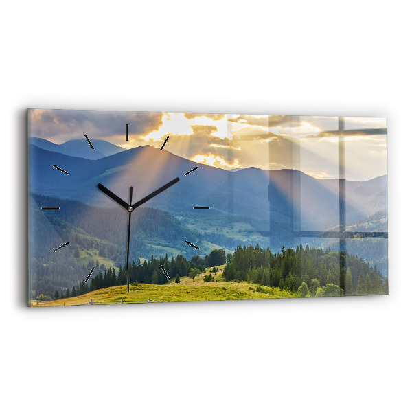 Glass wall clock rectangular Landscape with forests