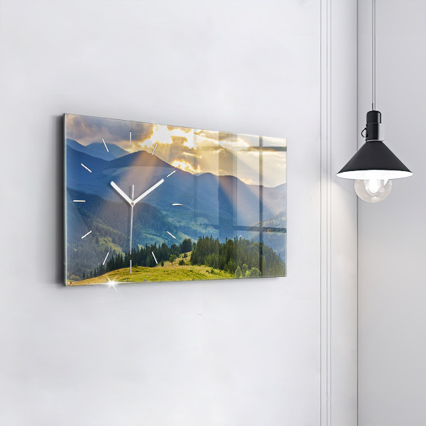 Glass wall clock rectangular Landscape with forests
