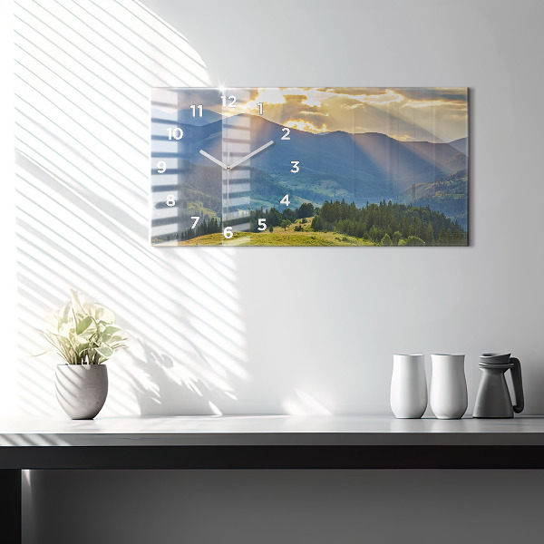 Glass wall clock rectangular Landscape with forests