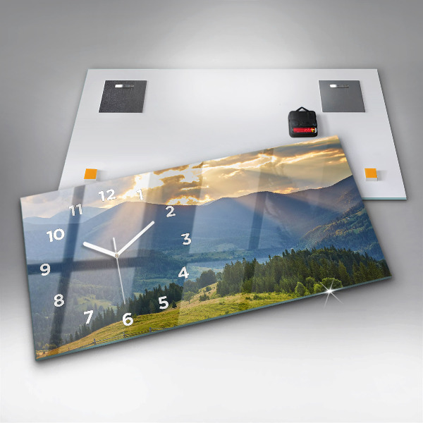Glass wall clock rectangular Landscape with forests