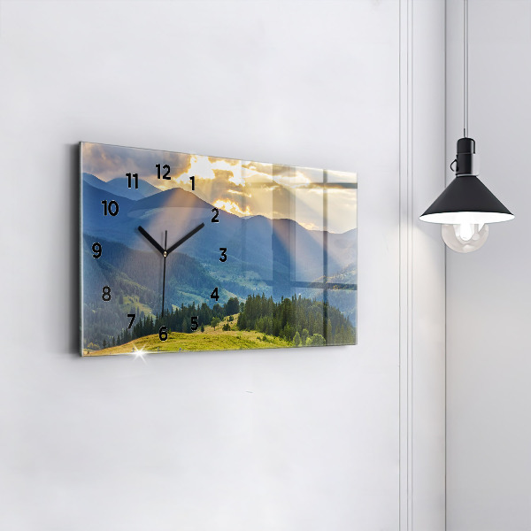 Glass wall clock rectangular Landscape with forests