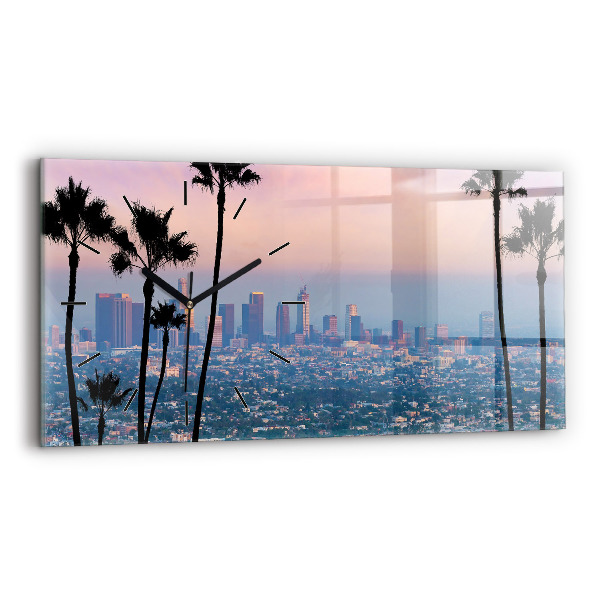 Glass wall clock rectangular Los Angeles Sunset