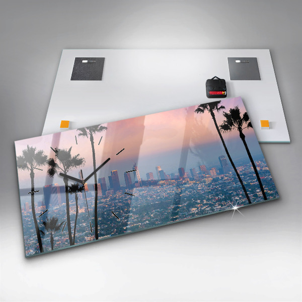 Glass wall clock rectangular Los Angeles Sunset