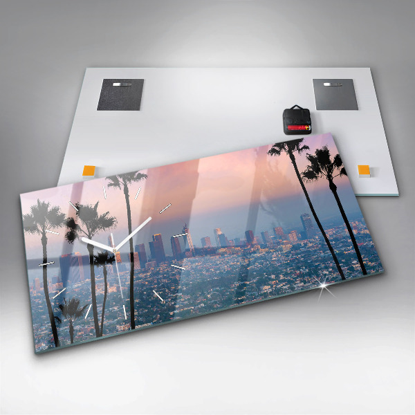 Glass wall clock rectangular Los Angeles Sunset
