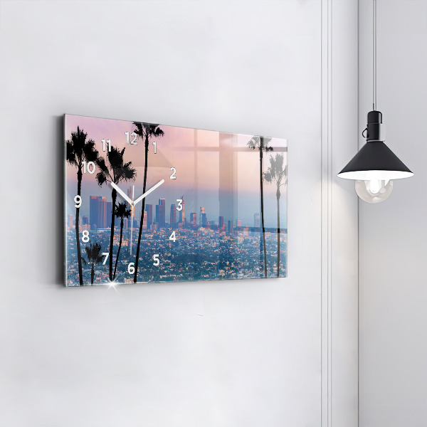 Glass wall clock rectangular Los Angeles Sunset