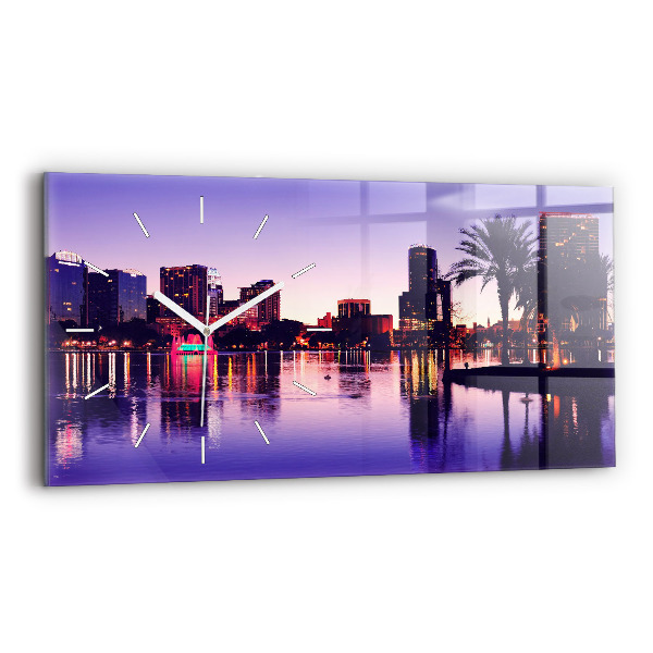 Glass wall clock rectangular Orlando city skyline