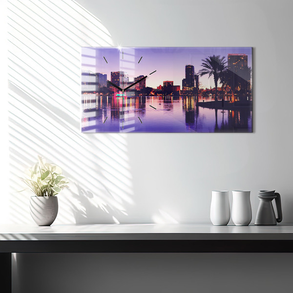 Glass wall clock rectangular Orlando city skyline