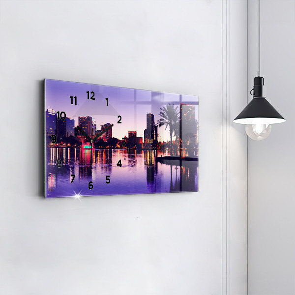 Glass wall clock rectangular Orlando city skyline