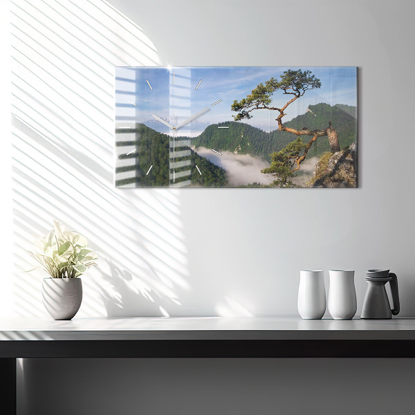 Glass wall clock rectangular Sokolica Peak in the Pieniny Mountains