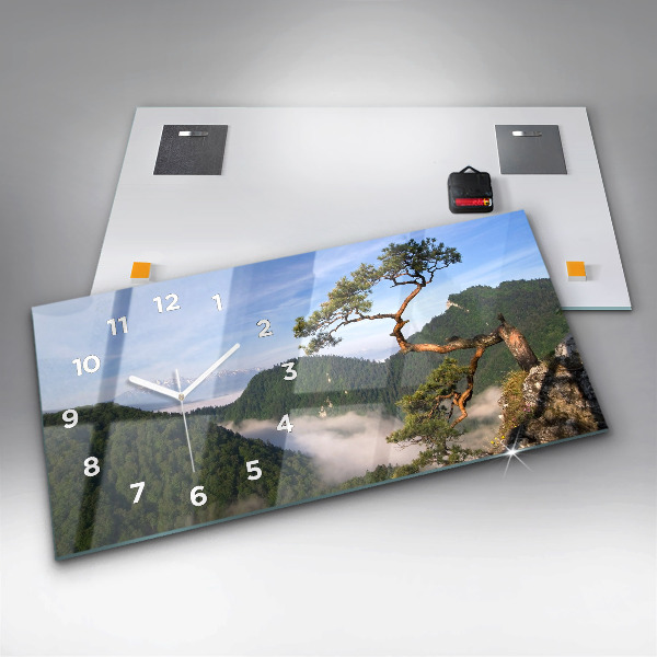 Glass wall clock rectangular Sokolica Peak in the Pieniny Mountains