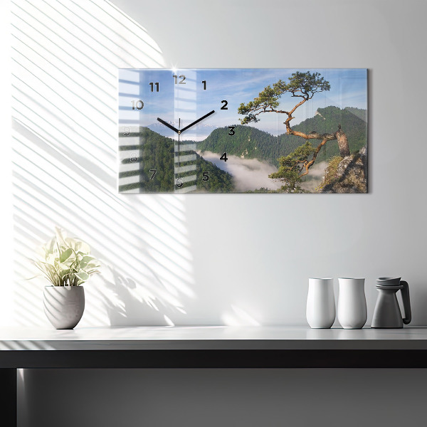 Glass wall clock rectangular Sokolica Peak in the Pieniny Mountains