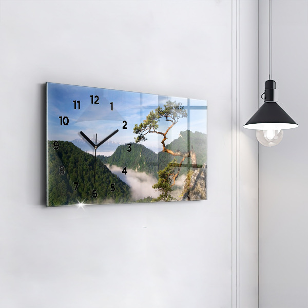 Glass wall clock rectangular Sokolica Peak in the Pieniny Mountains