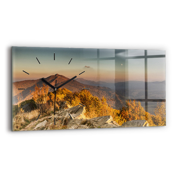 Glass wall clock rectangular Bieszczady Mountains