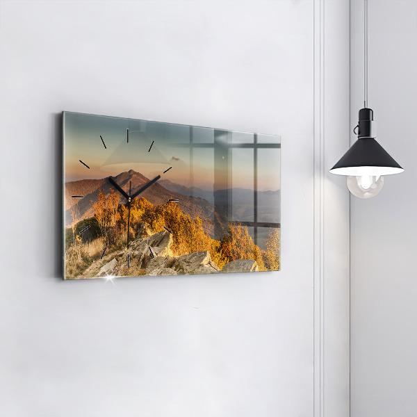 Glass wall clock rectangular Bieszczady Mountains