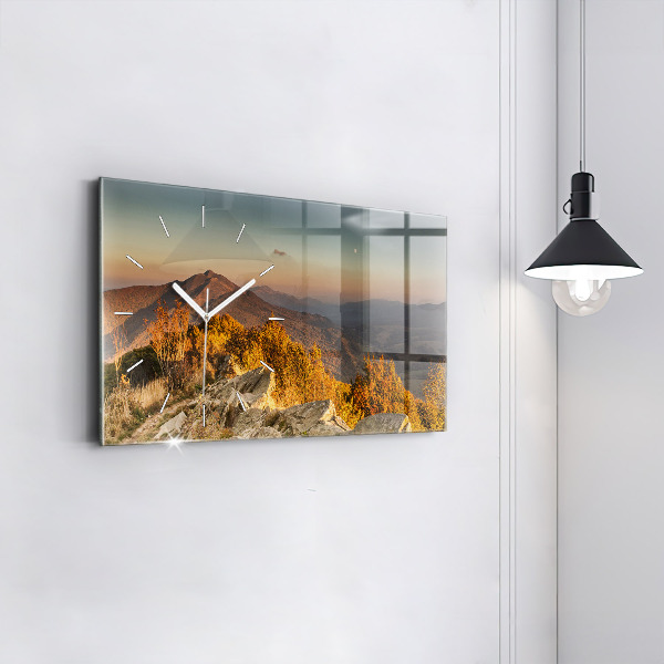 Glass wall clock rectangular Bieszczady Mountains