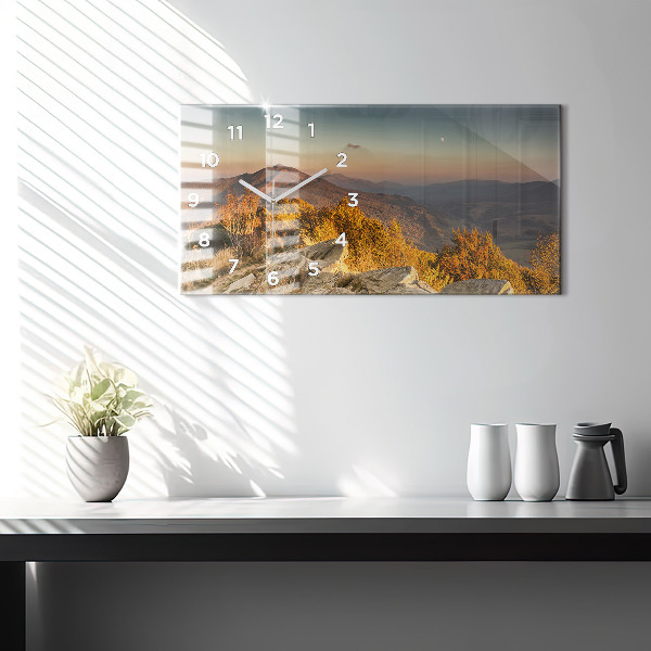 Glass wall clock rectangular Bieszczady Mountains
