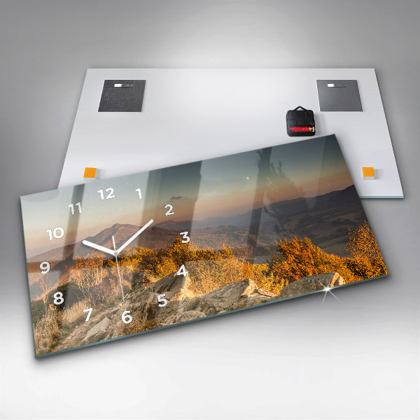 Glass wall clock rectangular Bieszczady Mountains