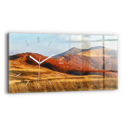 Glass wall clock rectangular Mountain landscape in autumn