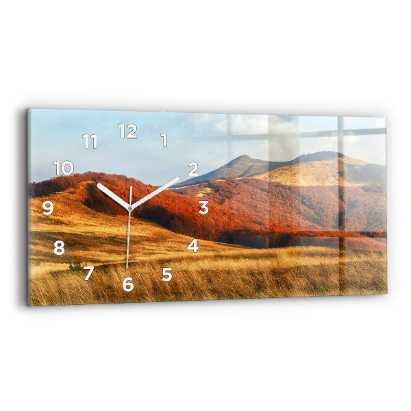 Glass wall clock rectangular Mountain landscape in autumn