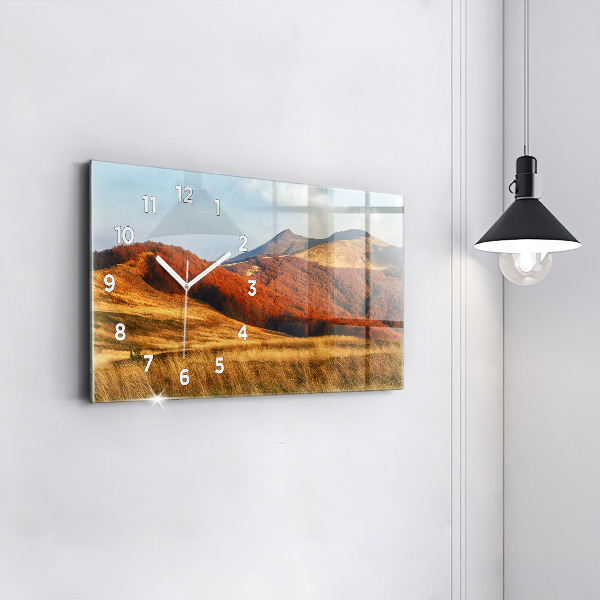 Glass wall clock rectangular Mountain landscape in autumn