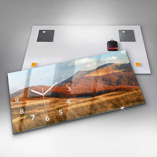 Glass wall clock rectangular Mountain landscape in autumn