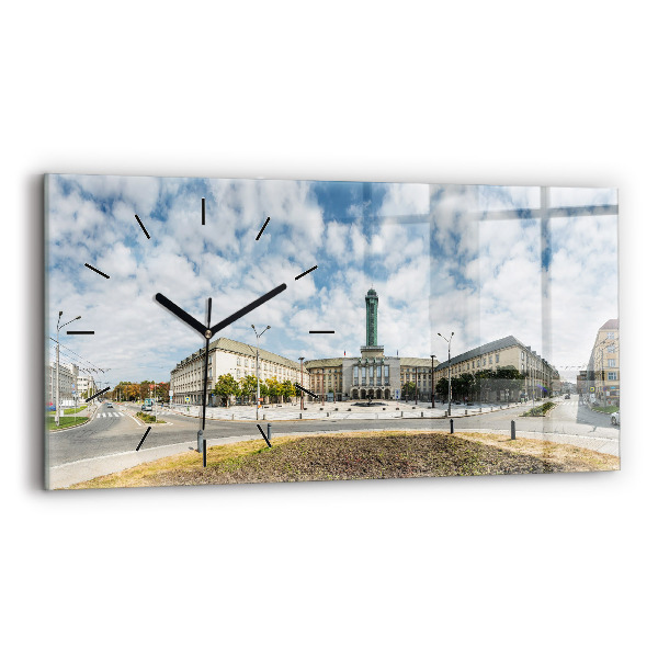 Glass wall clock rectangular Panorama of the city of Ostrava