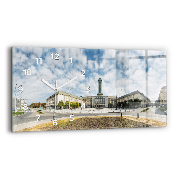 Glass wall clock rectangular Panorama of the city of Ostrava