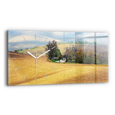 Glass wall clock rectangular Moravia Rural Landscape