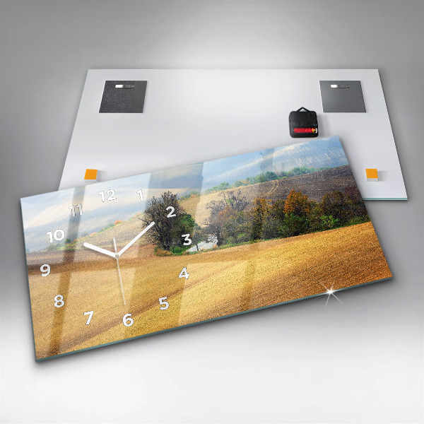 Glass wall clock rectangular Moravia Rural Landscape