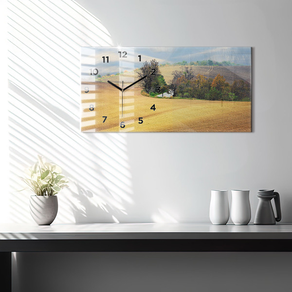 Glass wall clock rectangular Moravia Rural Landscape