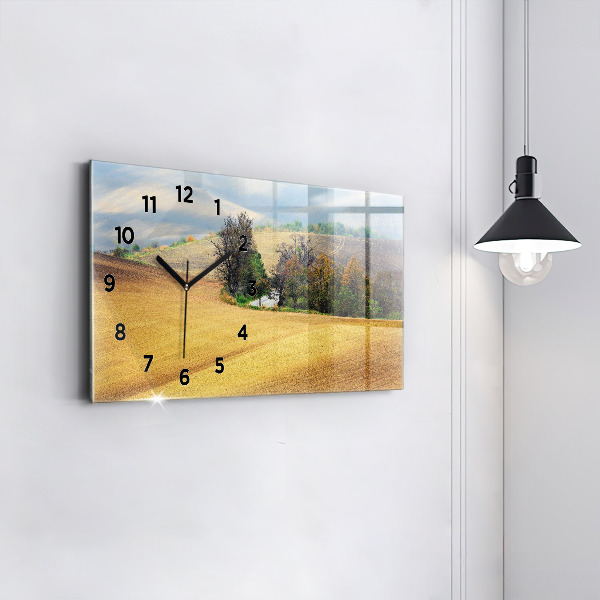 Glass wall clock rectangular Moravia Rural Landscape